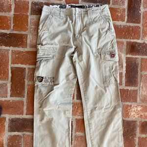 Vintage Quiksilver Men's Cargo Khaki Pants ~ Size 33 Regular ~ Thick 100% Cotton